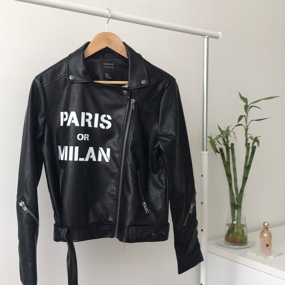 Forever 21 Paris or Milan autumn fall faux leather jacket